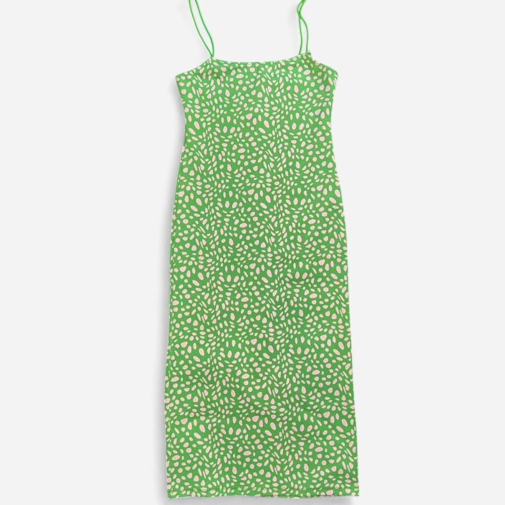 Zara Green and Pink Tight Stretchy Bodycon Midi Sundress with Back Slit